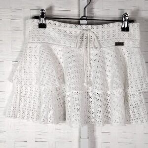 Youngla Model #W171 Festival Skirt Cream Crochet‎ Tiered Size XS